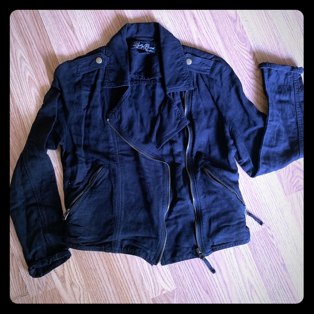 Lucky Brand You are! Black kool jacket zipper cross chest black fun light sexy